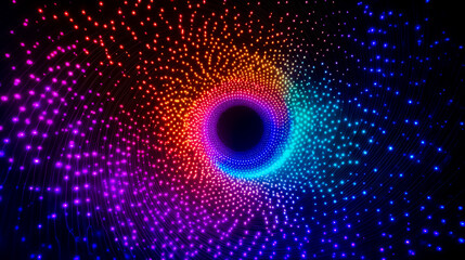 Colorful lights neon digital abstract concentric circles tunnel vortex vibrant glowing starburst radiant luminous futuristic cosmic energy visual effects