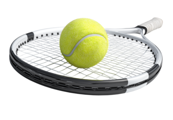 Tennis racket with a ball on a transparent background