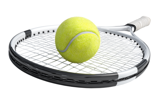Tennis racket with a ball on a transparent background
