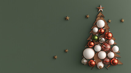 A beautifully decorated Christmas tree on a rich dark background, adorned with red and white baubles, sparkling golden stars, and complemented by a deep dark color palette.
