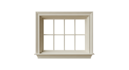 Cream Colored Window Frame with Eight Panes, isolated on a transparent background, cutout, PNG