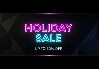 Modern Cyber Monday and Holiday Sale Digital Banner: Glowing Neon Text on a Dark, Abstract Background