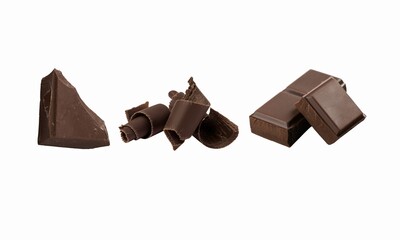 Dark Chocolate Pieces Icon Set on White Background Illustration Vector. Premium dark chocolate chunks isolated on white. Perfect for bakery, dessert visuals, branding, packaging, advertising, and food