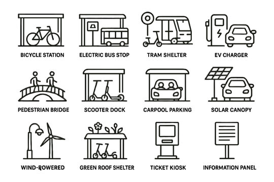 Scooter roof carpool transit charger streetlight vector electric icon eco icons solar