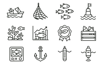 Quota ocean friendly fisheries water vector sensor coral icon sonar net buoy