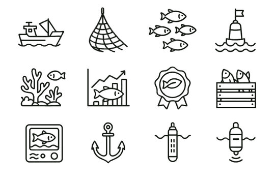 Quota ocean friendly fisheries water vector sensor coral icon sonar net buoy