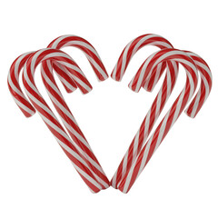 Fototapeta premium A heart shape formed by red and white striped candy canes isolated on transparent background