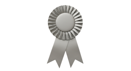 Plain Silver Rosette Ribbon Award with Two Hanging Tails, isolated on a transparent background, cutout, PNG