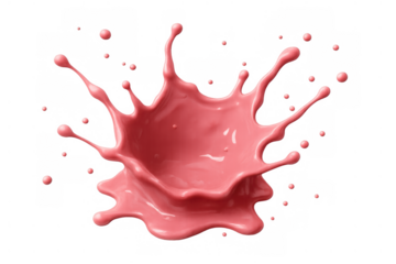 Pink liquid splash creating a dynamic crown shape with droplets, depicting freshness and taste, transparent background