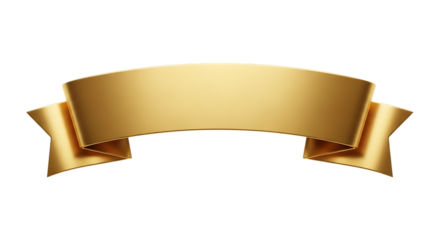 Shiny Gold Ribbon Banner with Curved Shape and Starburst Ends, isolated on a transparent background, cutout, PNG