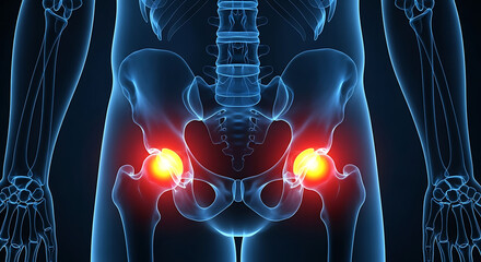 Hip Joint Pain Anatomical Illustration of the Human Pelvis with Highlighted Joints
