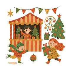 Fototapeta premium PNG Festive market scene illustration
