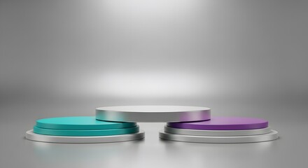 Podium display with colorful platforms