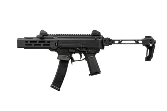 Modern Black Submachine Gun Isolated on White - Powered by Adobe