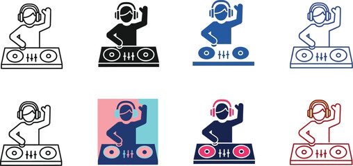 Fototapeta premium DJ music club icon set nightlife, party entertainment and audio mixing equipment vector illustration icon silhouette