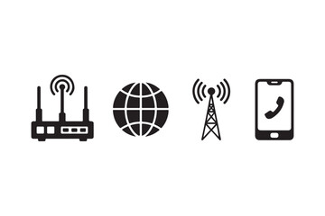 Icons representing internet connection global network mobile communication and smartphone technology