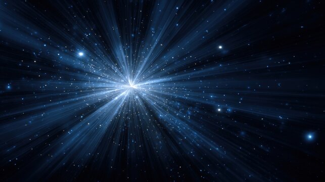 Abstract blue starburst in deep space with glowing particles - Powered by Adobe