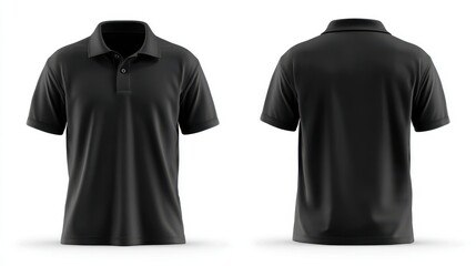 Front and back view of a black polo shirt