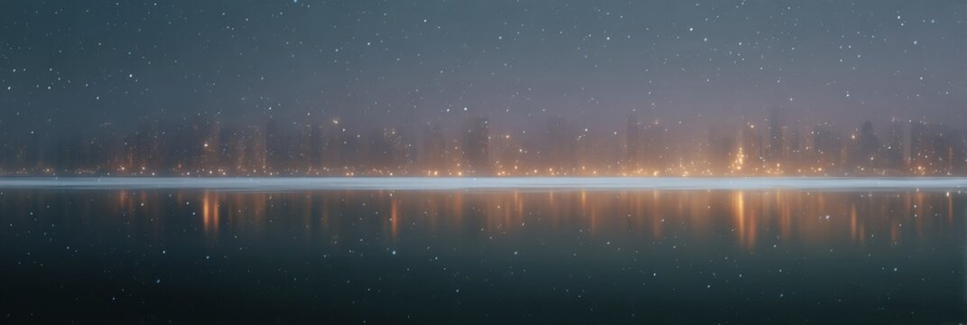 Snowy landscape with a city skyline in the background - Powered by Adobe