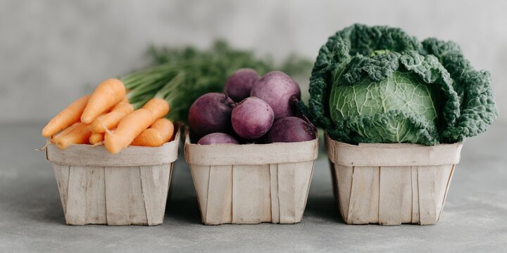 Three baskets of vegetables