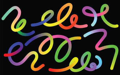 Color swirl abstract art, Neon loops on black space, Vibrant twisted line glow