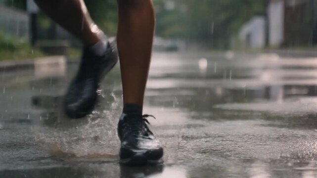someone running under the rain