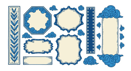 ornate frames inspired by classic Asian art, adorned with intricate cloud motifs, are set against a pristine, simple background, offering a touch of elegance.