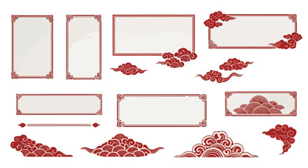Elegant Chinese style frame designs with intricate cloud motifs, offering a touch of Asian artistic flair, perfect for graphic resources.