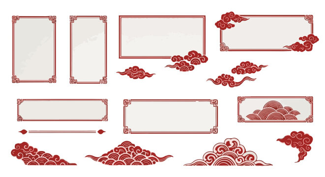 Elegant Chinese style frame designs with intricate cloud motifs, offering a touch of Asian artistic flair, perfect for graphic resources.