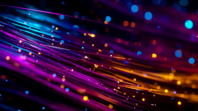 Digital technology neon light fiber optics network internet data connectivity futuristic abstract colorful vibrant glowing sparkling cyber virtual digital art