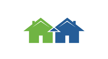 Vibrant real estate logo featuring green and blue homes together in a contemporary design for modern property investments and community growth