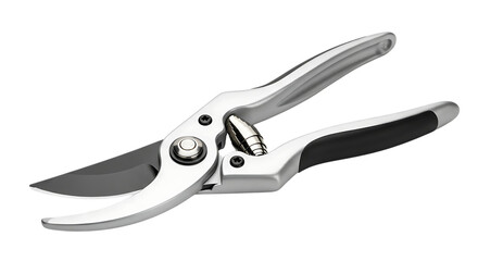 Obraz premium Pruning Shears, Silver and Black Garden with Sharp Blades and Spring Mechanism isolated on a transparent background, cutout, PNG