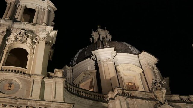 panoramic night upper part dome sant'agnese agone rome view in architecture scenic evening landmark urban historic lighting cathedral cityscape nighttime 