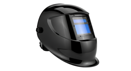 Welding Helmet, Shiny Black with Blue Auto-Darkening Lens isolated on a transparent background, cutout, PNG