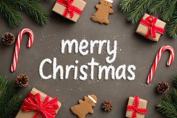 Christmas table background with the words merry christmas