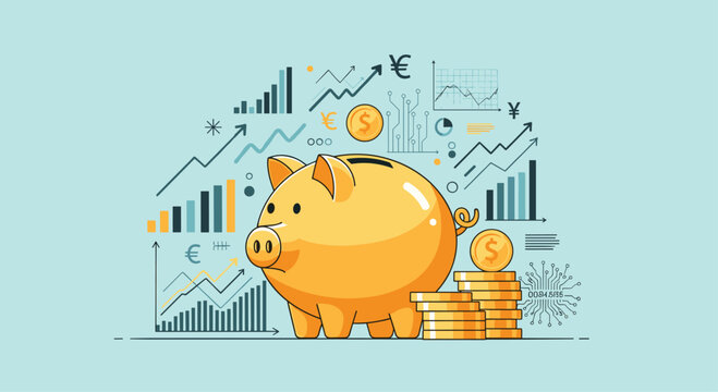 Visualize savings growth with this cute piggy bank representing financial planning and positive market trends for your business growth strategy - Powered by Adobe