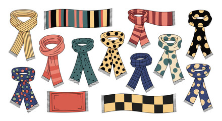 Vibrant collection of stylish scarves featuring modern patterns, perfect for fashion and seasonal promotions