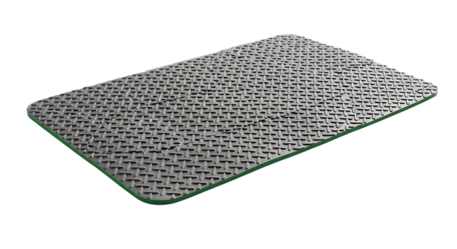 Metal Plate, Textured Gray with Green Edge and Diamond Pattern isolated on a transparent background, cutout, PNG
