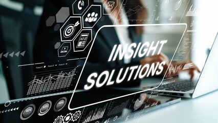 Insight Solutions Concept with Modern Digital Interface and Business Analysis Elements in a Professional Environment. Asymptotic smart data analytic.