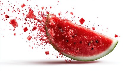 Slice of watermelon exploding into pieces