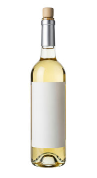 white whine bottle, blank white label area, isolated transparent PNG 4K background