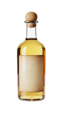 Golden liquid bottle (whiskey/spirit), blank label, transparent PNG background.