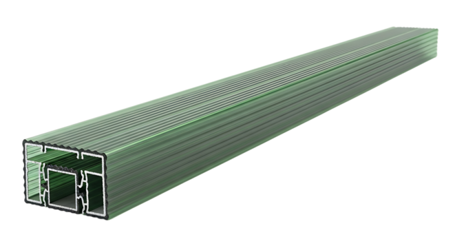 Aluminum Profile, Translucent Green Extruded with Ribbed Texture and Internal Channels isolated on a transparent background, cutout, PNG