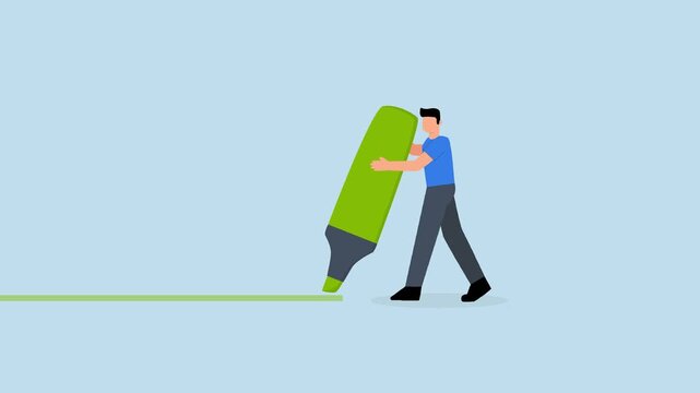 highlight important information, 4k animation of serious entrepreneur emphasizes key points with highlighter pen.