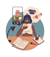 Student using smartphone studying online