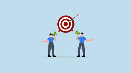 Effective communication for team success and achieve goal, 4k animation of Business individuals communicate with a megaphone towards the same objective. - Powered by Adobe