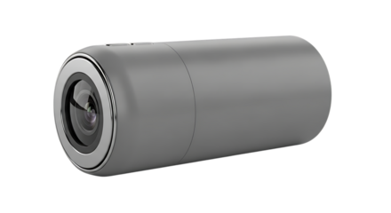 Camera Lens, Cylindrical Gray Digital with Silver Ring isolated on a transparent background, cutout, PNG
