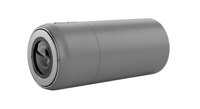 Camera Lens, Cylindrical Gray Digital with Silver Ring isolated on a transparent background, cutout, PNG - Powered by Adobe