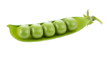 Pea Pod, Five Bright Green Peas Nestled Inside isolated on a transparent background, cutout, PNG