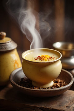 Traditional Bhutanese Suja, butter tea in a rustic cup. Himalayan food. Bhutan traditional authentic national cuisine. Tea varieties